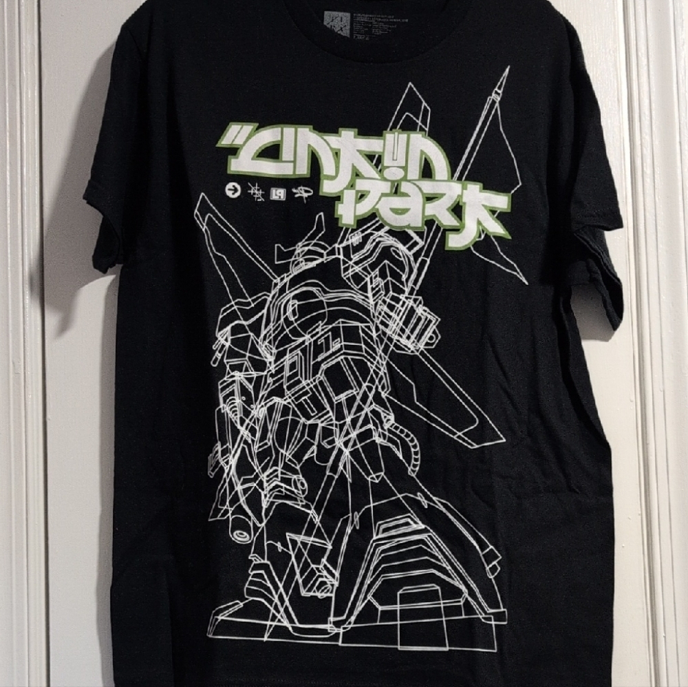 Linkin Park Black Graphic Tee with White Mech Outline & Lime Accents